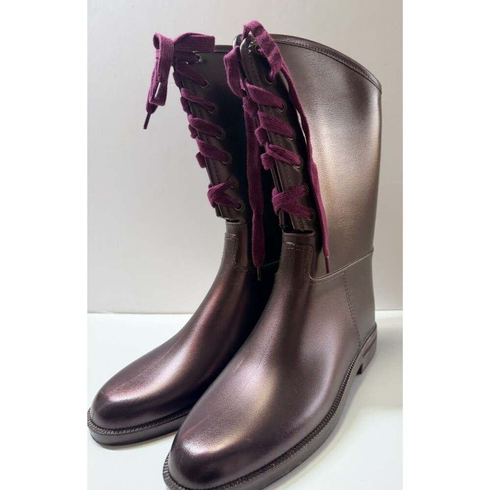 NAOT Women’s Metallic Purple Rain Boots Lace Up Mid Calf Waterproof Size 10 - Picture 3 of 12